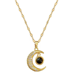 Diamond-Studded Moon Necklace