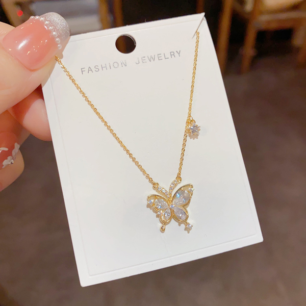 Zircon Butterfly Pendant Necklace