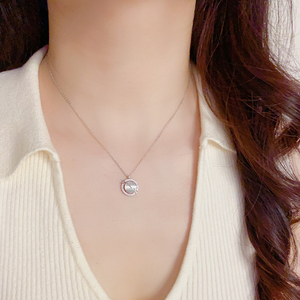 Diamond-Set Rotating Cat's Eye Round Ring Necklace