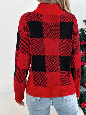 Christmas Plaid Lantern High-Neck Sweaters