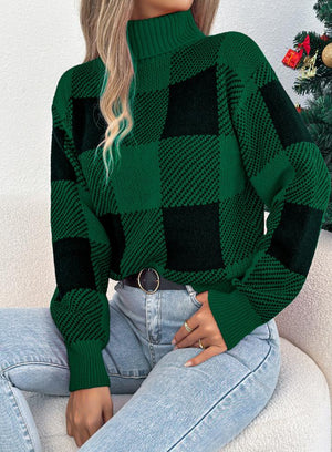 Christmas Plaid Lantern High-Neck Sweaters