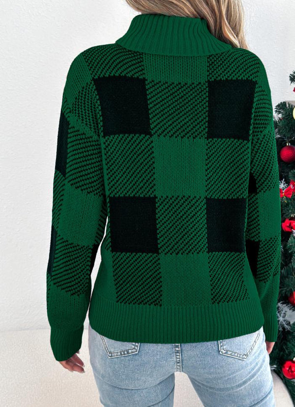 Christmas Plaid Lantern High-Neck Sweaters