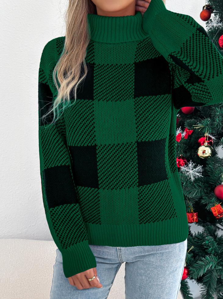 Christmas Plaid Lantern High-Neck Sweaters