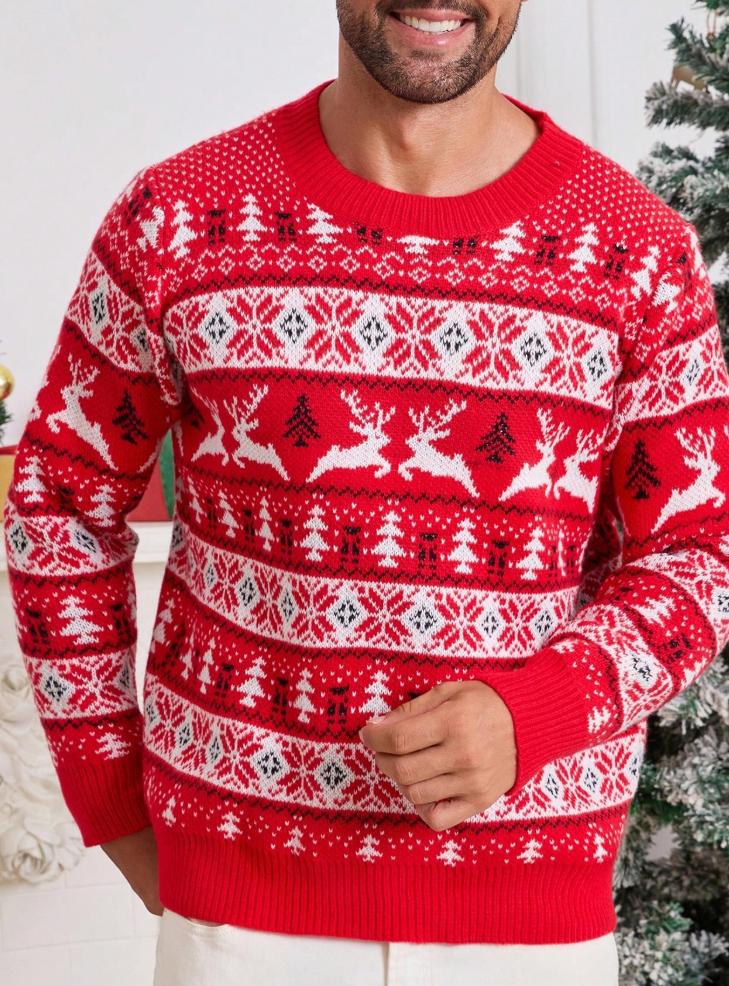 Christmas Sweater Crew Neck Jacquard Knit Sweaters
