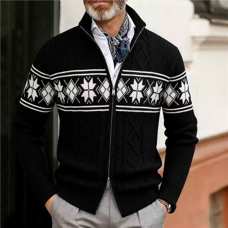 Stand-Collar Christmas Jacquard Knit Cardigans