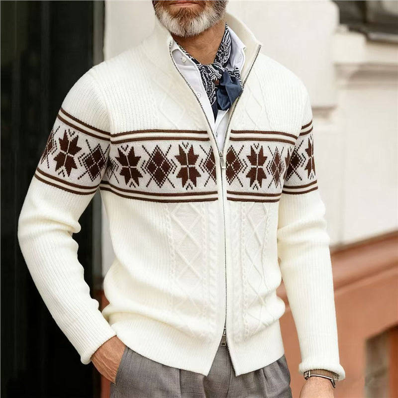 Stand-Collar Christmas Jacquard Knit Cardigans