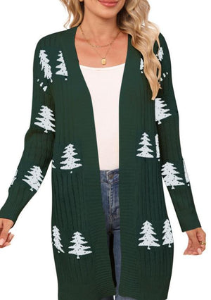 Loose-Fit Knit Christmas Cedar Embroidered Cardigans