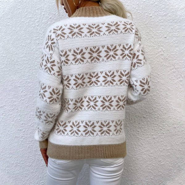 Half-High Neck Christmas Snowflake Knit Sweaters