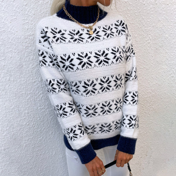 Half-High Neck Christmas Snowflake Knit Sweaters