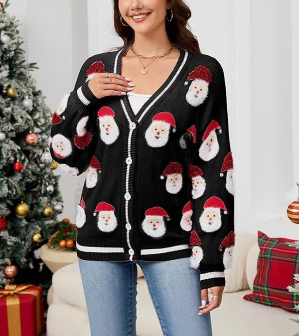 Santa Claus Jacquard Knit Cardigan Sweaters