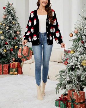 Santa Claus Jacquard Knit Cardigan Sweaters
