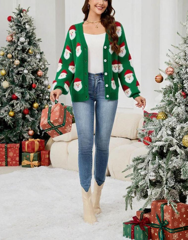 Santa Claus Jacquard Knit Cardigan Sweaters