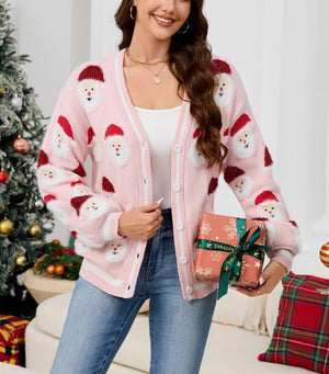 Santa Claus Jacquard Knit Cardigan Sweaters