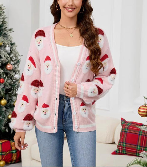 Santa Claus Jacquard Knit Cardigan Sweaters