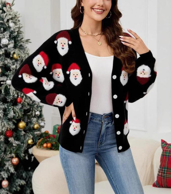 Santa Claus Jacquard Knit Cardigan Sweaters