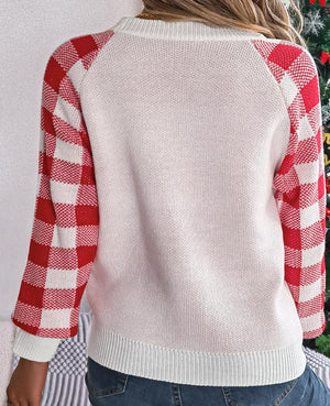 Christmas Plaid Reindeer Long-Sleeve Pullover Sweaters
