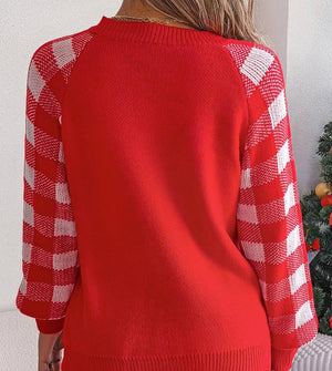 Christmas Plaid Reindeer Long-Sleeve Pullover Sweaters
