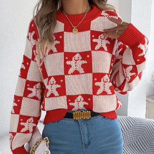 Christmas Snowman Plaid Lantern Long-Sleeve Sweaters