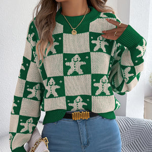 Christmas Snowman Plaid Lantern Long-Sleeve Sweaters