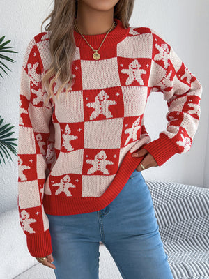 Christmas Snowman Plaid Lantern Long-Sleeve Sweaters