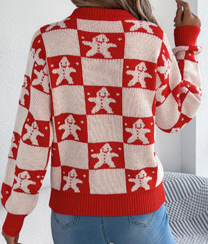 Christmas Snowman Plaid Lantern Long-Sleeve Sweaters