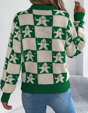Christmas Snowman Plaid Lantern Long-Sleeve Sweaters