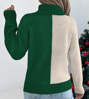 Christmas Color-Blocking Reindeer Long-Sleeve Sweaters