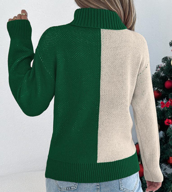Christmas Color-Blocking Reindeer Long-Sleeve Sweaters