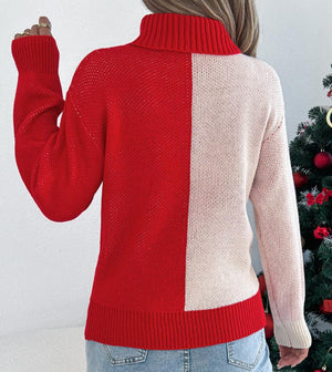 Christmas Color-Blocking Reindeer Long-Sleeve Sweaters