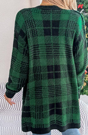 Contrast-Color Christmas Plaid Cardigans