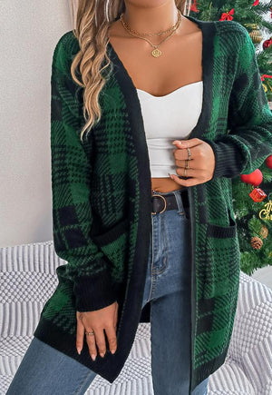 Contrast-Color Christmas Plaid Cardigans