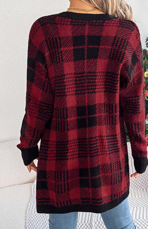 Contrast-Color Christmas Plaid Cardigans