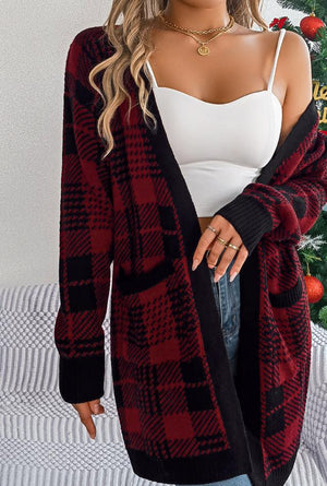 Contrast-Color Christmas Plaid Cardigans