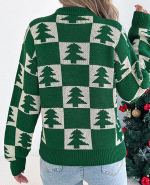 Christmas Tree Plaid Lantern Pullover Sweaters