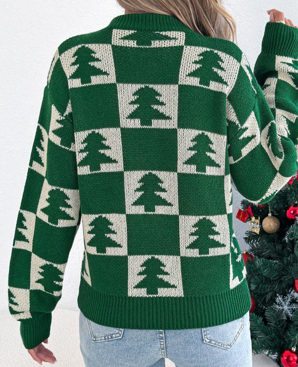 Christmas Tree Plaid Lantern Pullover Sweaters