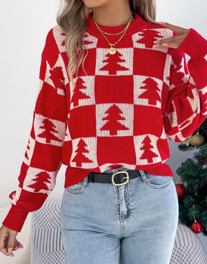 Christmas Tree Plaid Lantern Pullover Sweaters