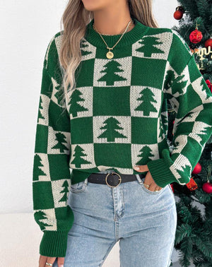 Christmas Tree Plaid Lantern Pullover Sweaters