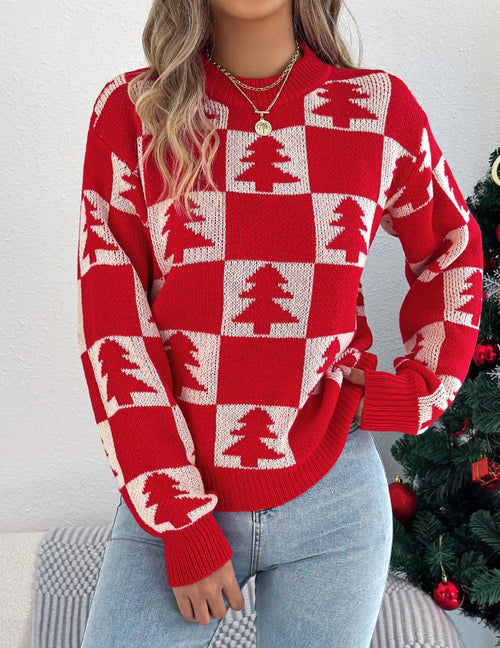 Christmas Tree Plaid Lantern Pullover Sweaters