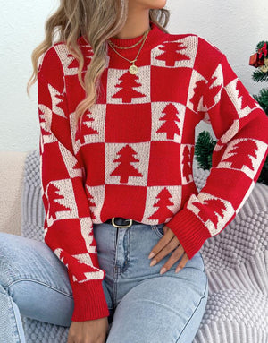 Christmas Tree Plaid Lantern Pullover Sweaters