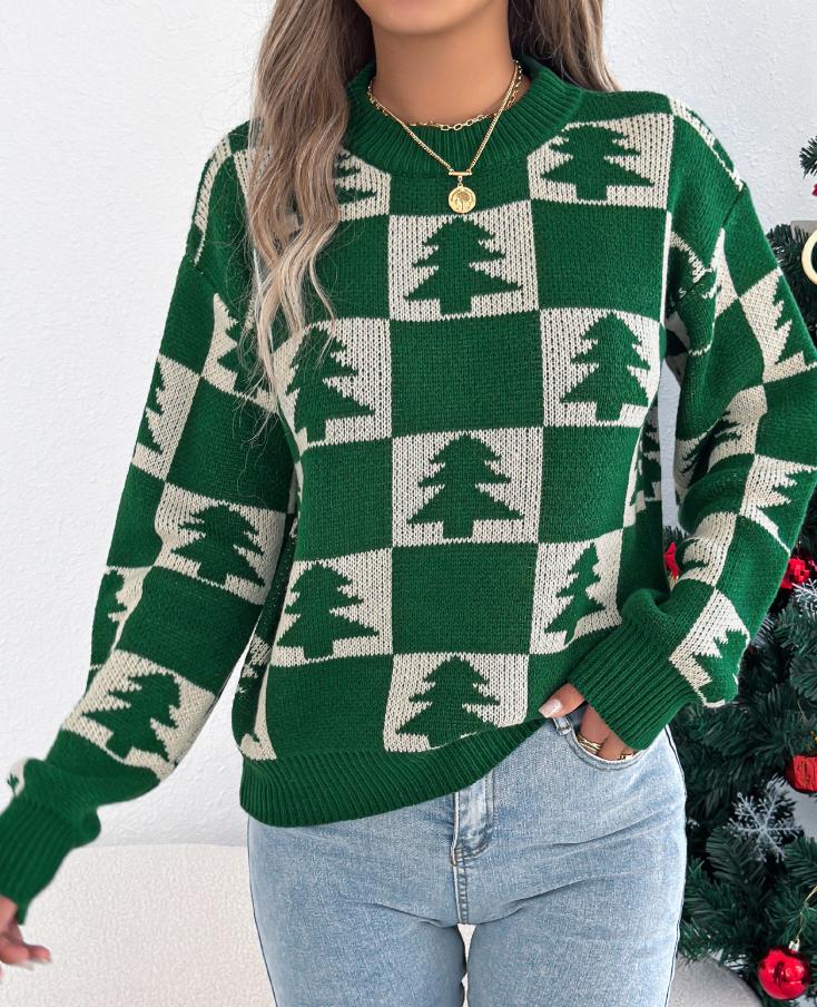 Christmas Tree Plaid Lantern Pullover Sweaters