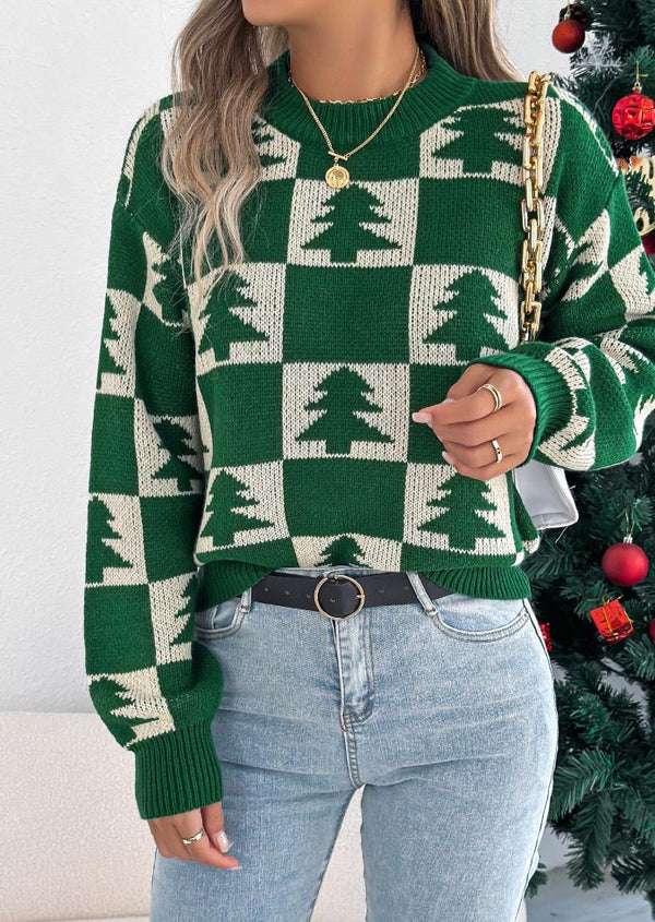 Christmas Tree Plaid Lantern Pullover Sweaters