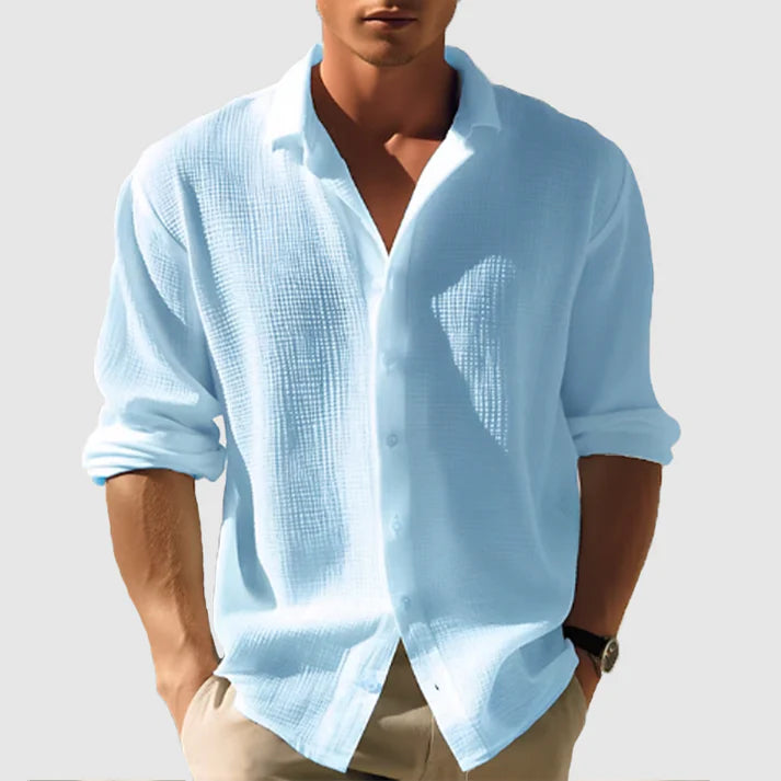 Men's Lapel Button Top Long Shirts