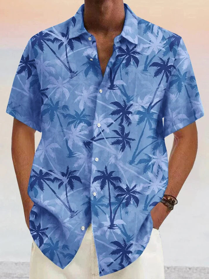 Hawaiian Coconut Tree Graphic Cotton Linen Shirts