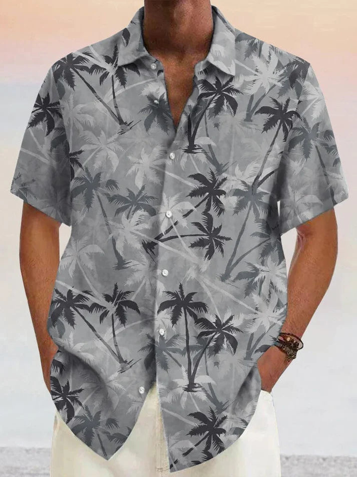 Hawaiian Coconut Tree Graphic Cotton Linen Shirts