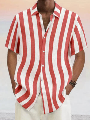Classic Casual Cotton Linen Stripe Shirts