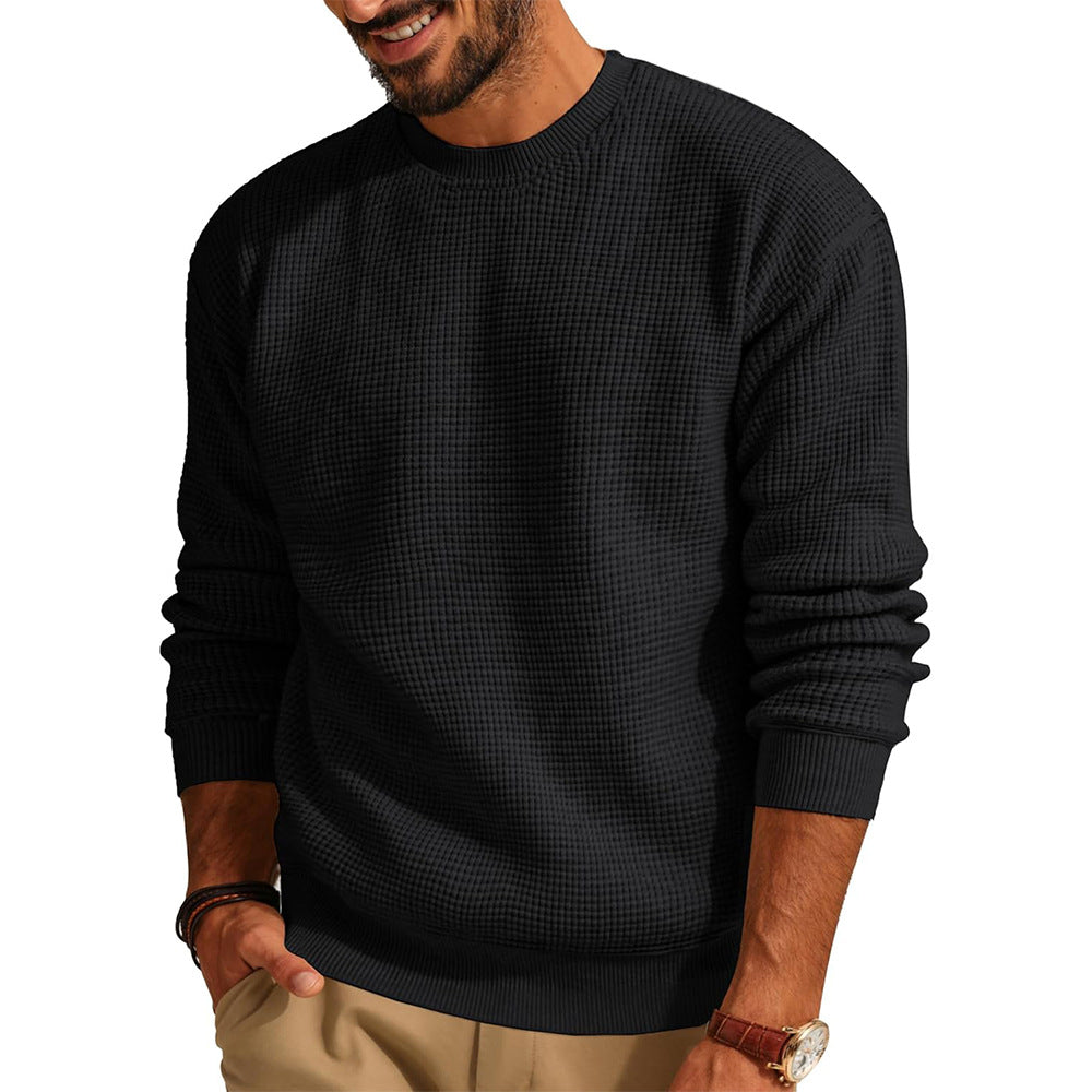 Solid Color Waffle-Knit Crewneck Sweaters