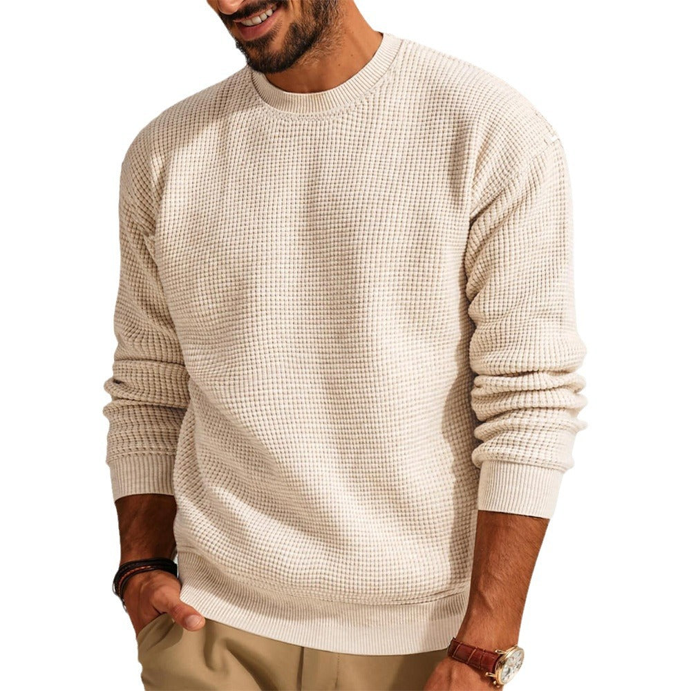 Solid Color Waffle-Knit Crewneck Sweaters