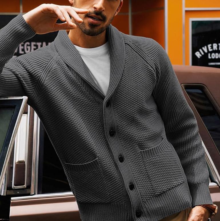 Long-Sleeve Collared Knit Cardigans