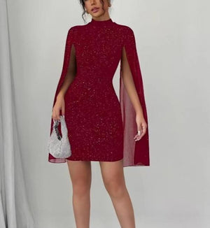 Round-Neck Ribbed Pearl Chiffon Dresses