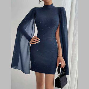 Round-Neck Ribbed Pearl Chiffon Dresses